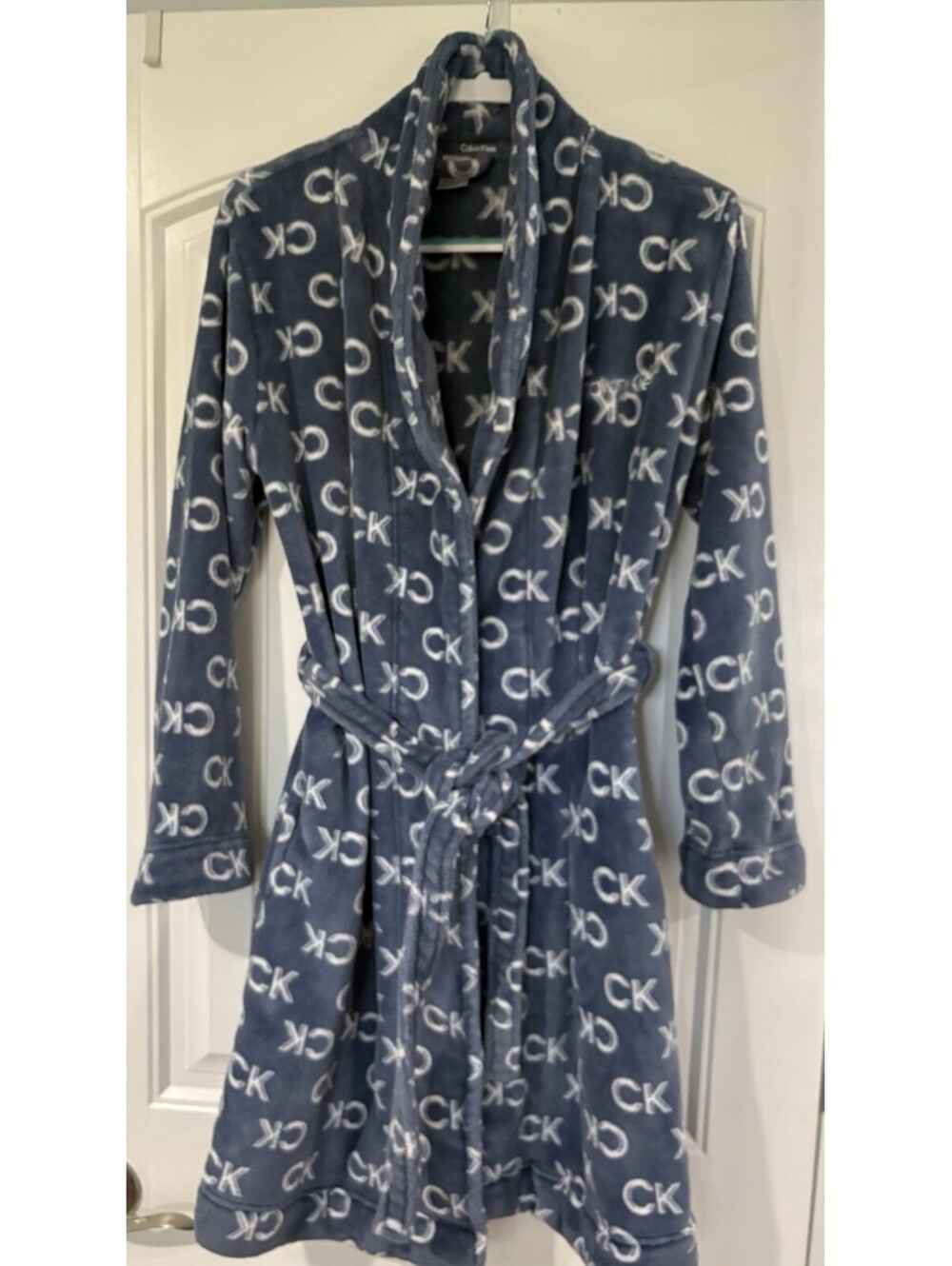 Calvin Klein XS/S Sleepwear Logo Print Belted Soft Fleece Robe